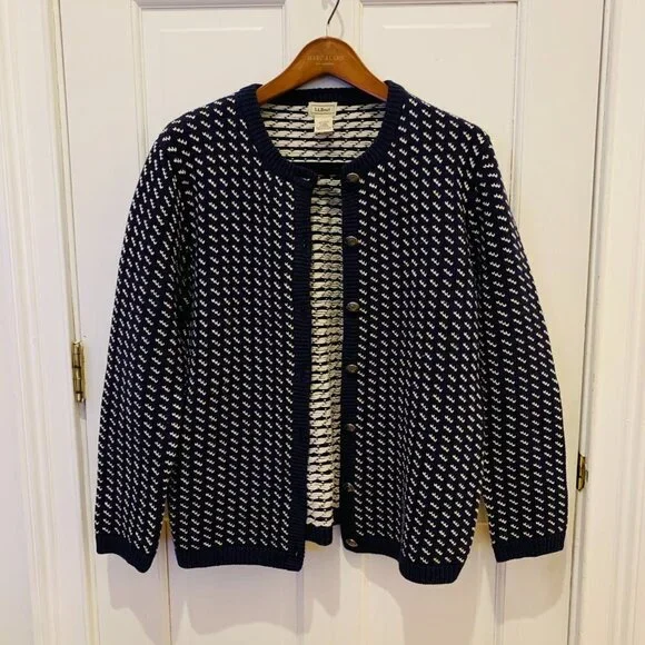 Vintage LL Bean Wool Norwegian Birdseye Women's Cardigan Sweater Jumper - Picture 6 of 10